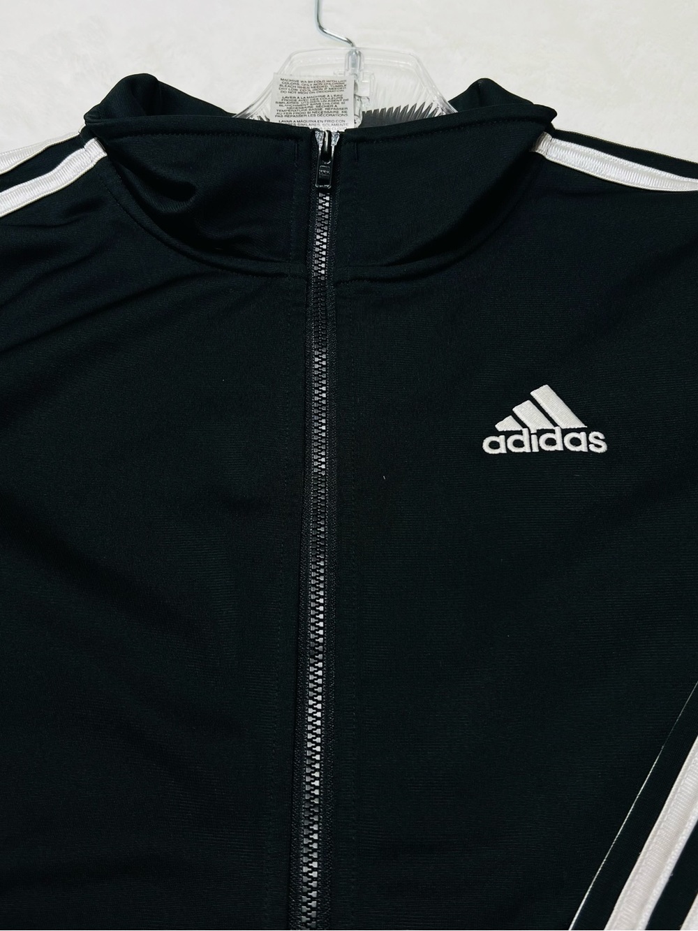 adidas Black Zip Track Jacket with White Stripes
